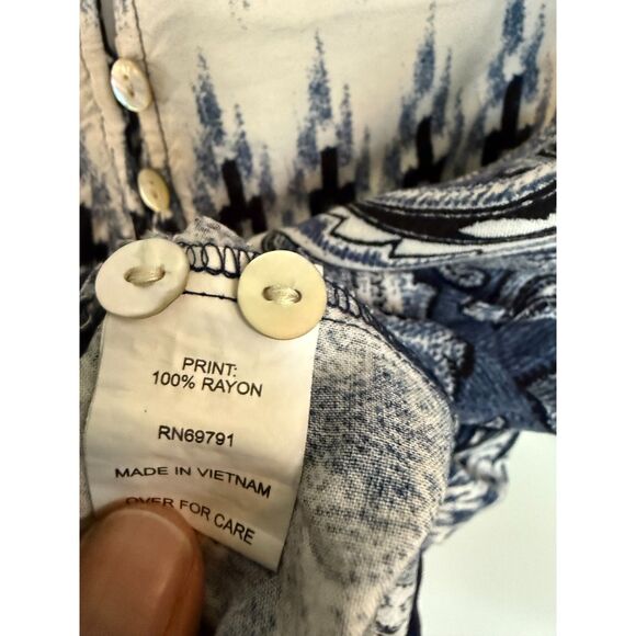 Anthropologie Fig&Flower Navy/White Peasant Top sz XL BOHO Elastic Waist - Picture 5 of 5